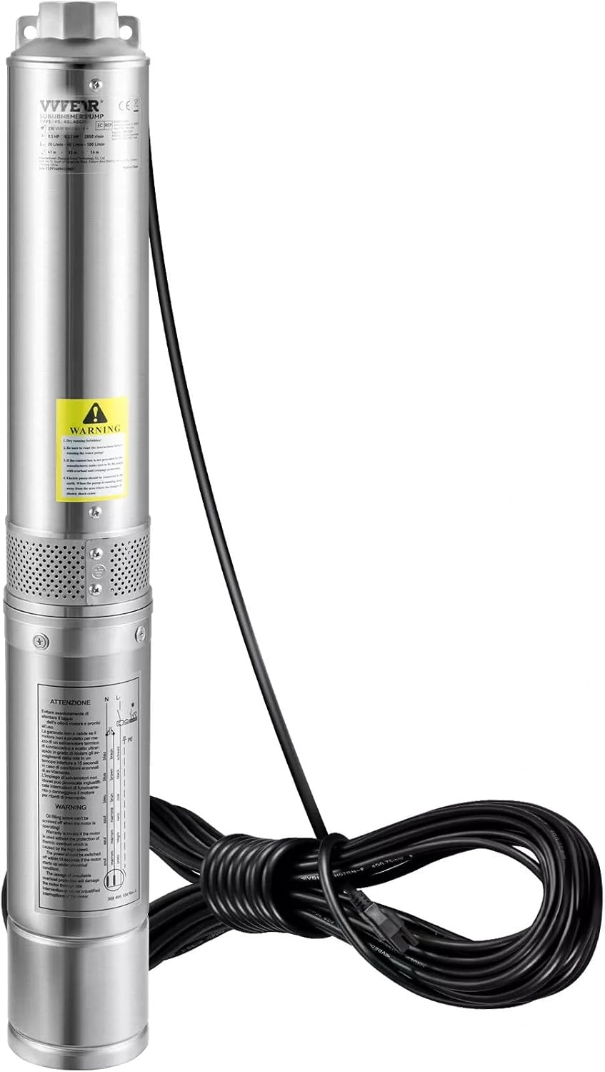 1/2HP 4” Deep Well Pump 28GPM Submersible Pump 167ft Stainless Steel 115V, Replacement for VEVOR OEM, Black