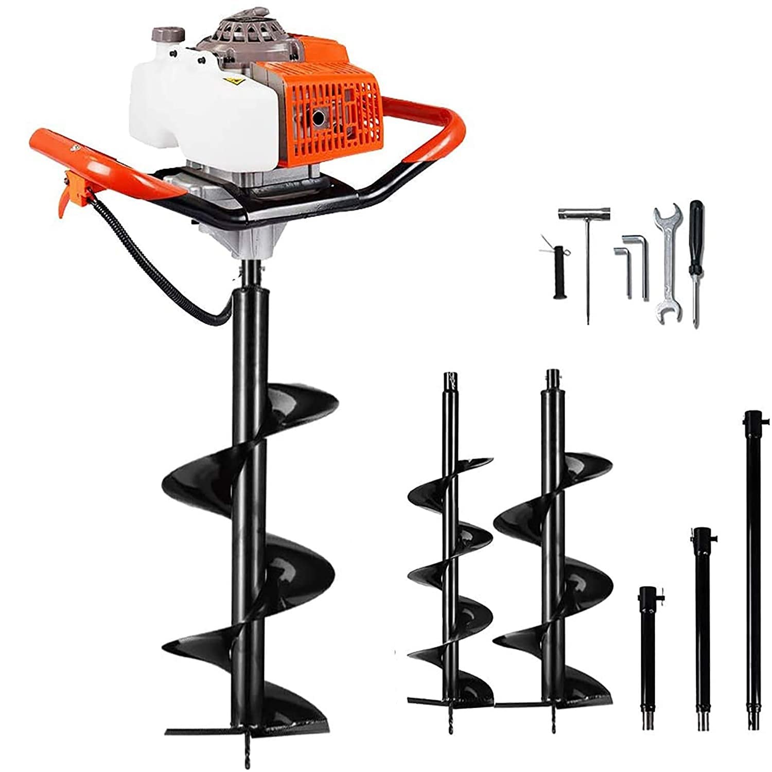 DC HOUSE 63CC 3.4HP 2 Stroke Gas Powered Auger Post Hole Digger with 2 Earth Auger Drill Bits 6" & 10" + 3 Extension Rods for Farm Garden Digging/Drilling/Planting (Subcontract delivery)