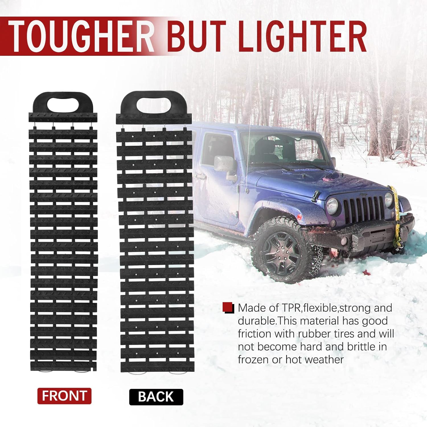 BUNKER INDUST Tire Traction Mats Portable Recovery Tracks for Off Road 4X4 Snow, Sand,Emergency Devices for Cars, Trucks, Van(2 Pack)
