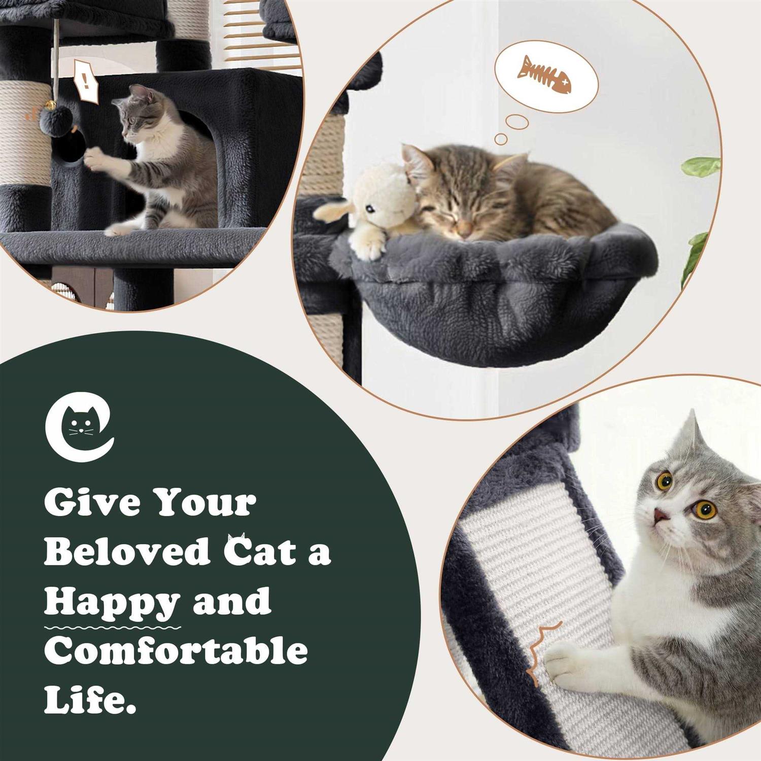 Amolife 68 Inch Cat Tower Multi-Level / X-Large Cat Tree King with Scratching Posts Kitty Pet Play House
