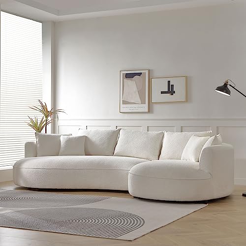 128.74" Modern Sectional curved Sofa Couch for Living Room,Mid-Century Modern Comfy Couch Upholstered 5-Seat Sofa Couch Eco-leather Couch Set for Apartment Office (Orange, Leather-Right-Facing)