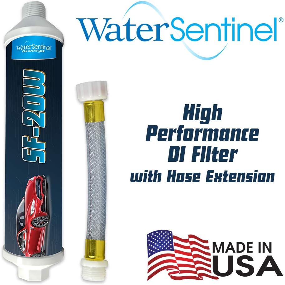 WaterSentinel SF-20W Spotless Car Wash Inline Deionized Water Garden Hose Water Filter & Extension Adapter for RV, Boat, Marine, Motorcycle, Home, Windows, Spot Free Wash, Solar Panels (2-Pack)