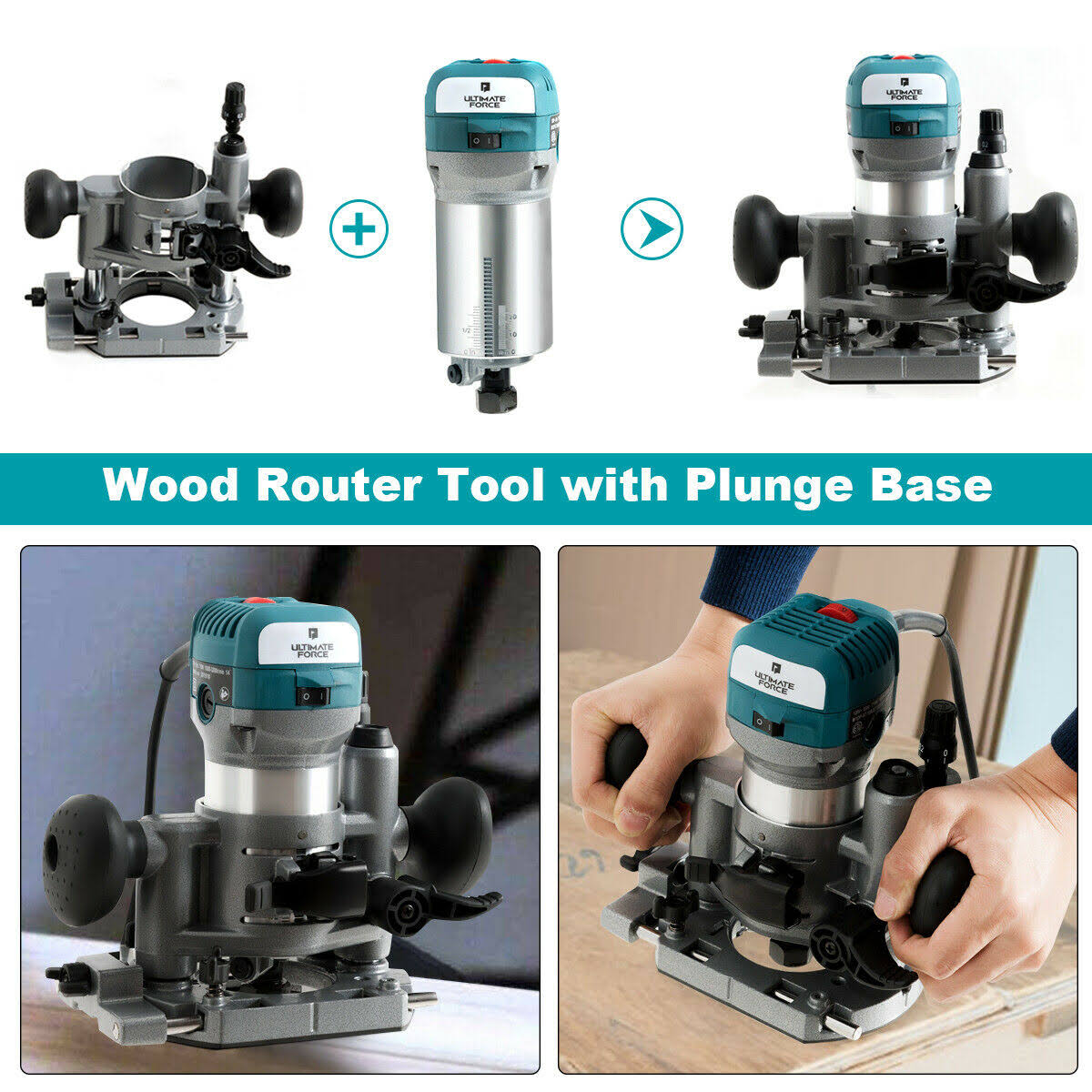 1.25HP Palm Router Kit Variable Speed Woodworking with Plunge Base