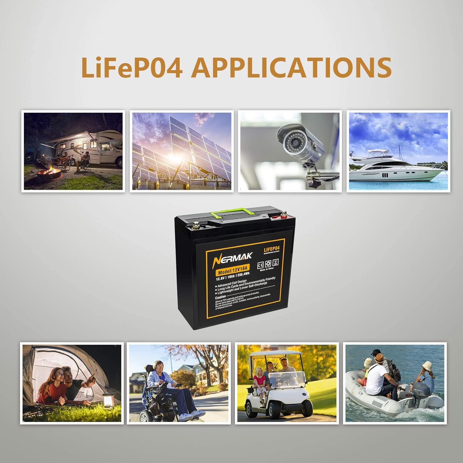 Nermak 2 Pack 12V 12Ah LiFePO4 Deep Cycle Battery, 2000+ Cycles Lithium Iron Phosphate Rechargeable Battery for Solar Power, Lighting, Power Wheels, Fish Finder, Scooters and More, Built-in 12A BMS
