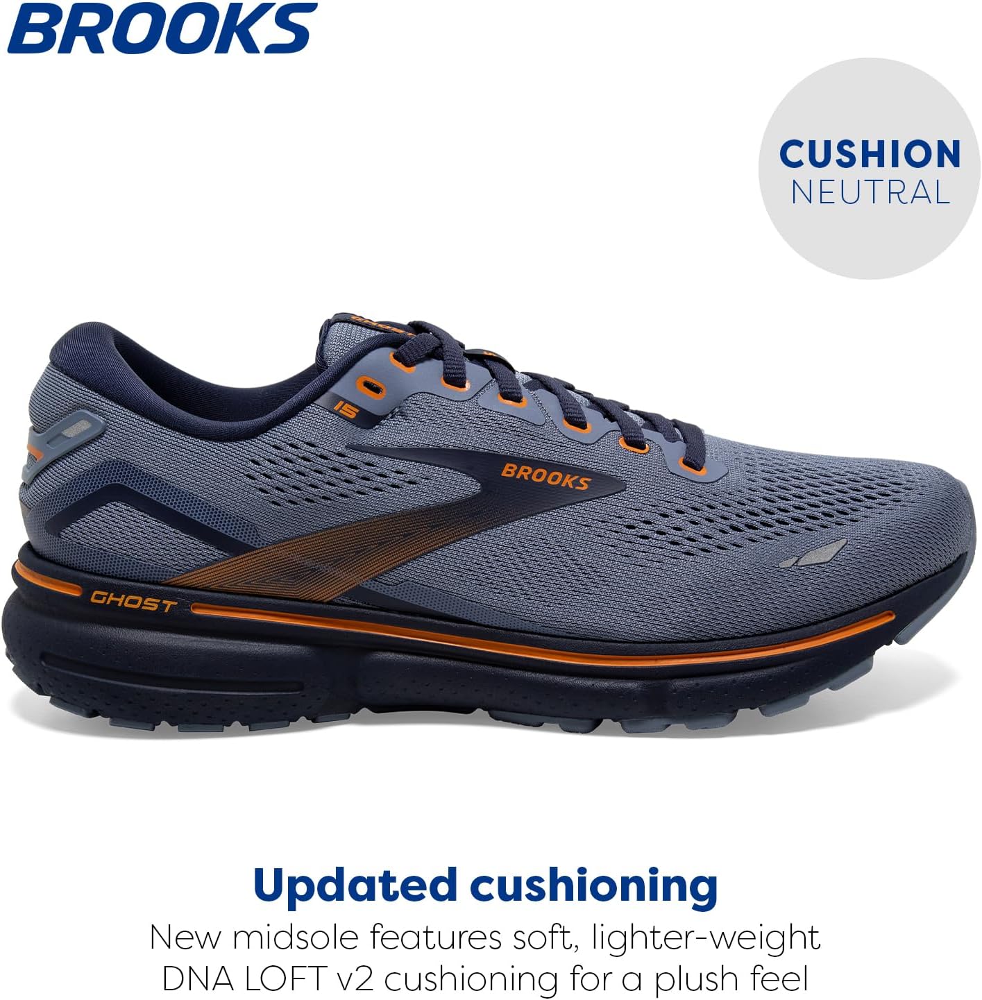 Brooks Men's Ghost 15 Neutral Running Shoe - Flintstone/Peacoat/Oak - 12.5 Wide