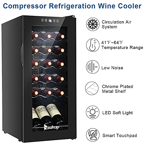 Winado Wine Cooler Refrigerator, 12 Bottle Freestanding Compressor Wine Cooler w/Digital Temp Control, Mini Wine Fridge with Double-Layer Glass Door & Removable Shelves