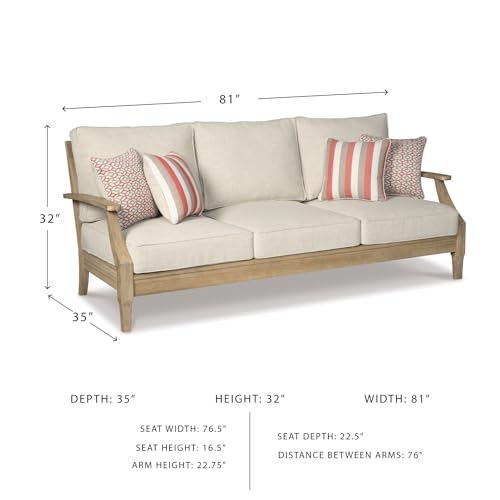 Signature Design by Ashley Carter Hall Outdoor Eucalyptus Patio Sofa with Cushion, Beige