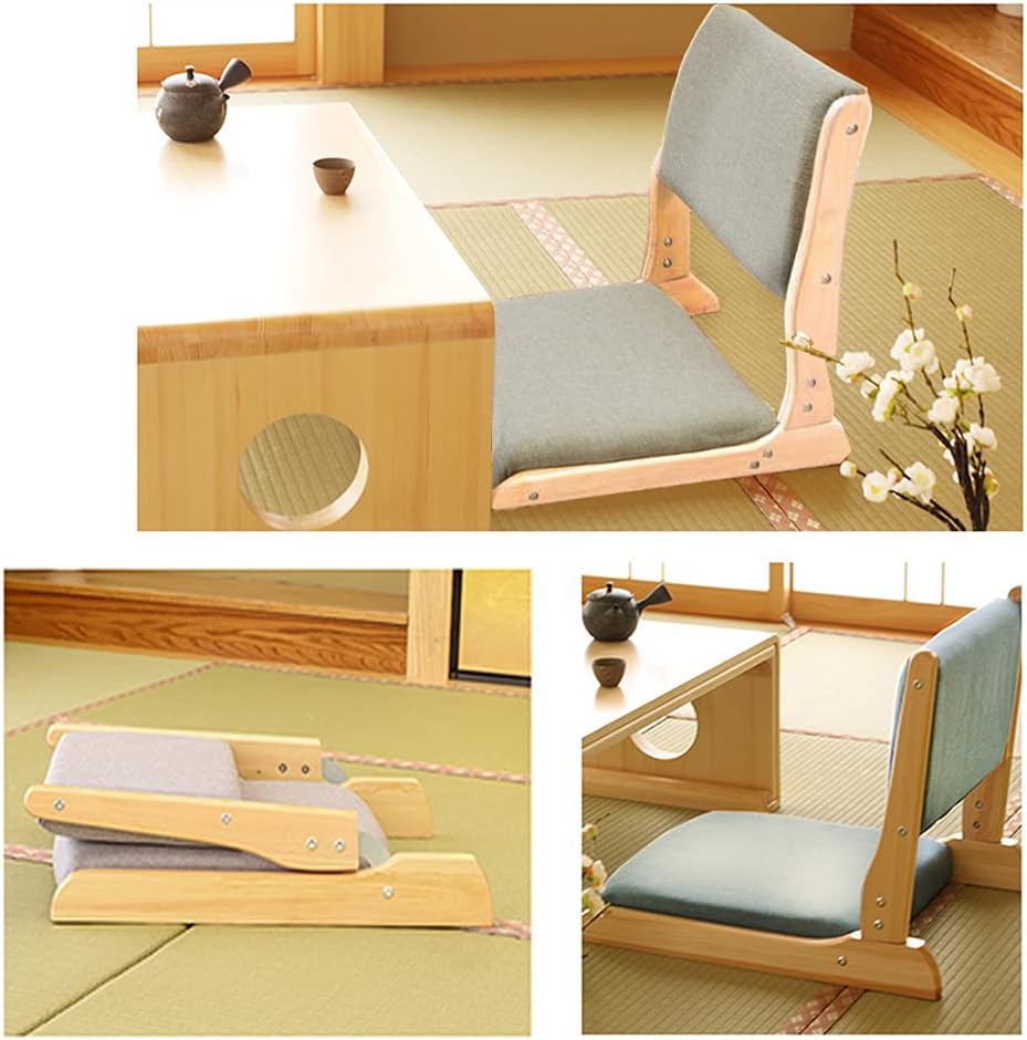 Tatami Chair Accent Furniture, Foldable Meditation Floor Chair, Living Room Chair Floor Seat, Portable Japanese Legless Chair, Lazy Sofa for Bay Window Meditation Reading, Balcony Chair with Cushion