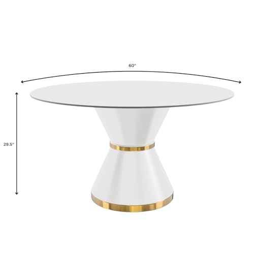 LeisureMod Modern Dining Table with a Round Glass or Sintered Stone Tabletop in White Steel Seats 6-10 for Home and Kitchen Qorvus Collection, 60" Wide, Black