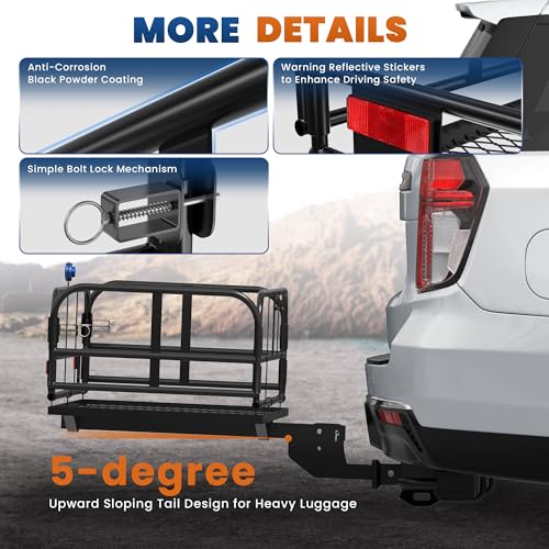 500 Lbs Folding Rack Hitch Mount Cargo Carrier, 2" Hitch Receiver, 60" x 24" x 14" Size,Bolt Lock Luggage Basket Heavy Duty Hitch Rear Trailer Cargo Rack Compatible for SUV Truck Pickup