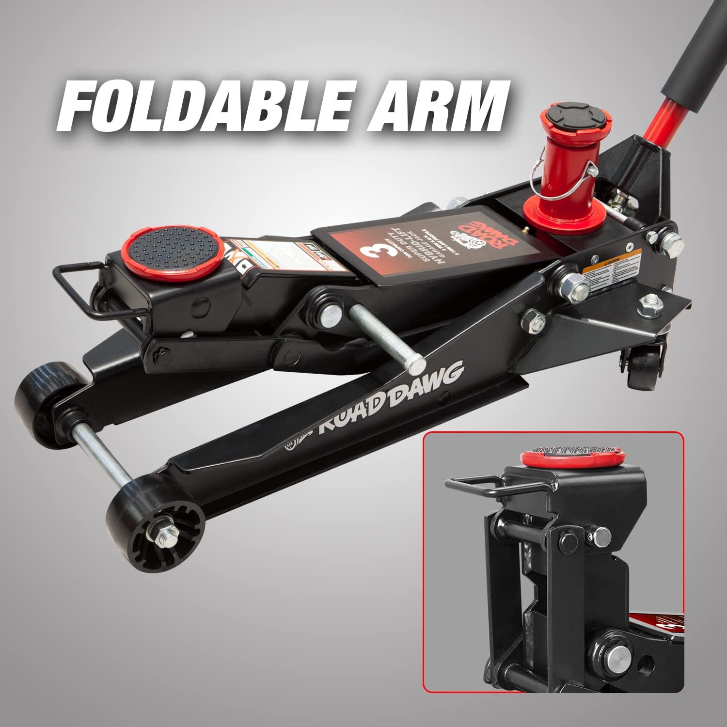 Road Dawg ATZ830027HD Torin Hydraulic Low and High Profile Professional Grade Foldable Garage Service/Floor Jack with Quick Lift Pump, 3 Ton (6,600 lb) Capacity, Black