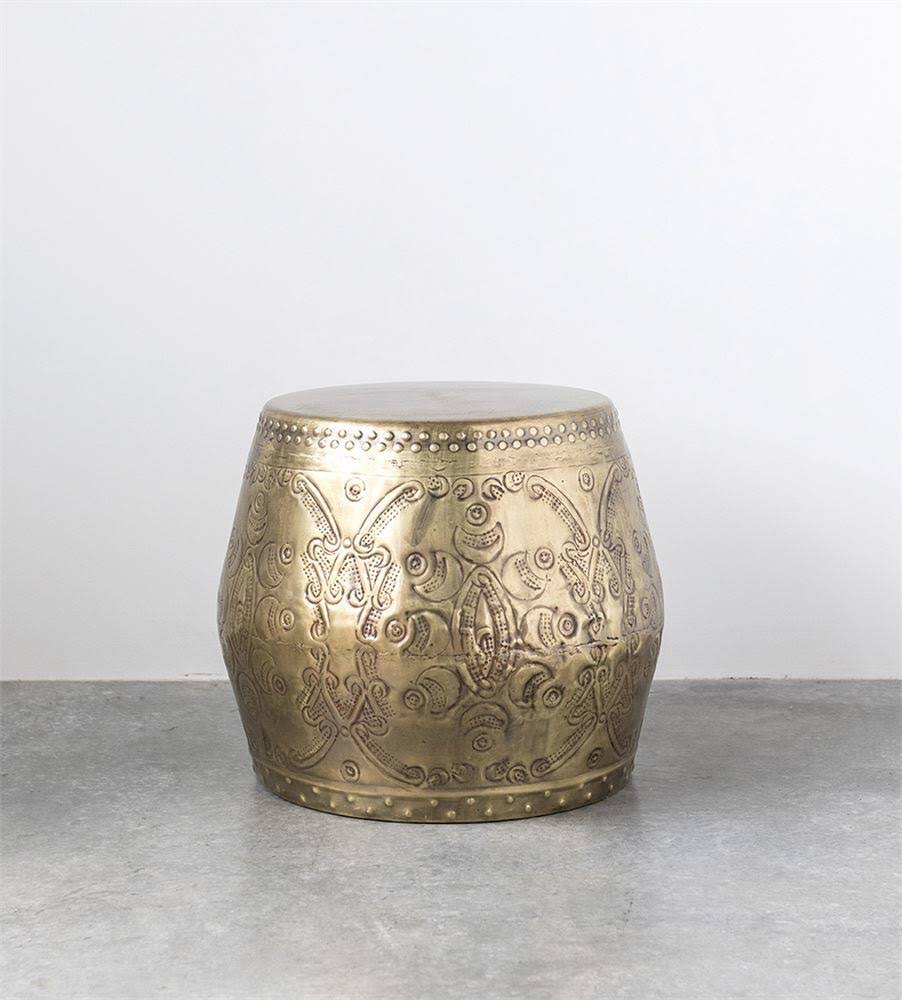 3R Studios Antique Brass Debossed Metal Drum Table