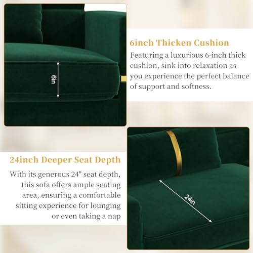86 " Velvet couch, 3 Seater Sofa Oversized with 2 Pillows, Modern Loveseat Sofa with Armrest, Mid-Century Tufted Sofabed , Comfy Couches for Bedroom, Sofa Couch for Office,Living Room,Apartment, bige