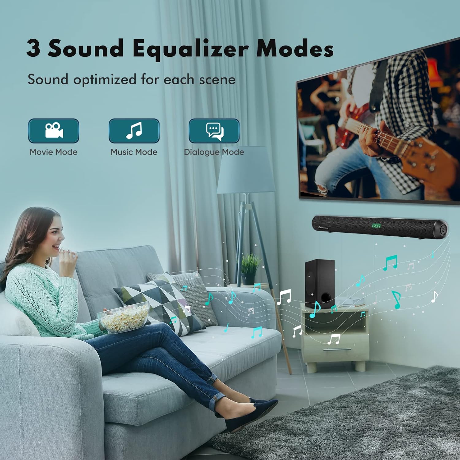 Wohome Sound Bars for TV with Subwoofer, 28-INCH 120W Ultra Slim Surround Soundbar Speakers System with Wireless Bluetooth 5.0 HDMI-ARC Optical RCA USB AUX Input, Works with 4K & HD TVs, Model S99