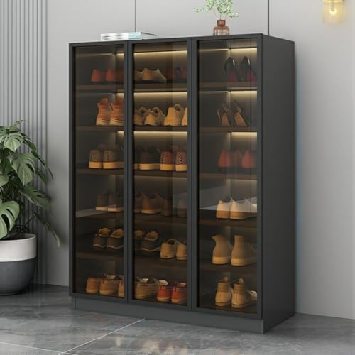 CraftThink Shoe Cabinet with Glass Doors & Sensor Light, Glam Style 6-Tier Freestanding Shoe Rack Storage Organizer with Adjustable Shelves for Hallway Entryway Garage (White, 47" L x 14" W x 47" H)