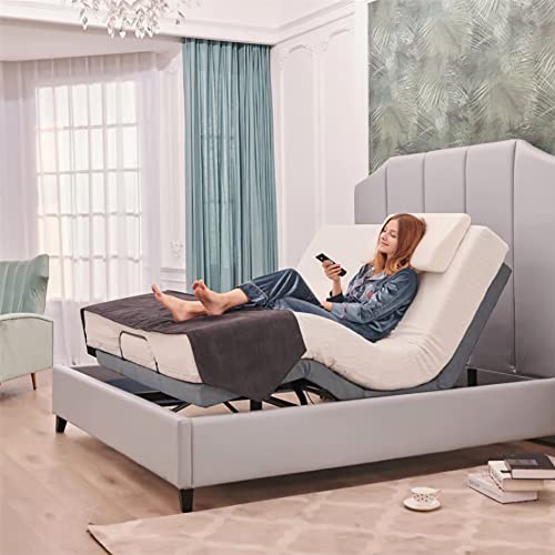 California King Adjustable Bed Base with 10 Inch Gel Memory Foam Mattress - Dual Massage - USB Ports - Zero Gravity - Underbed Light - Wireless Remote