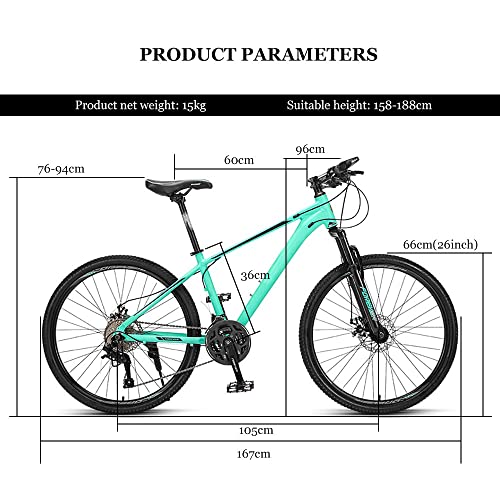 26” Mountain Bike, Disc Brake 27 Speed Bicycle Front Suspension, Hardtail Mountain Bikes Alloy Frame, Men and Women Universal Cross-Country Mount