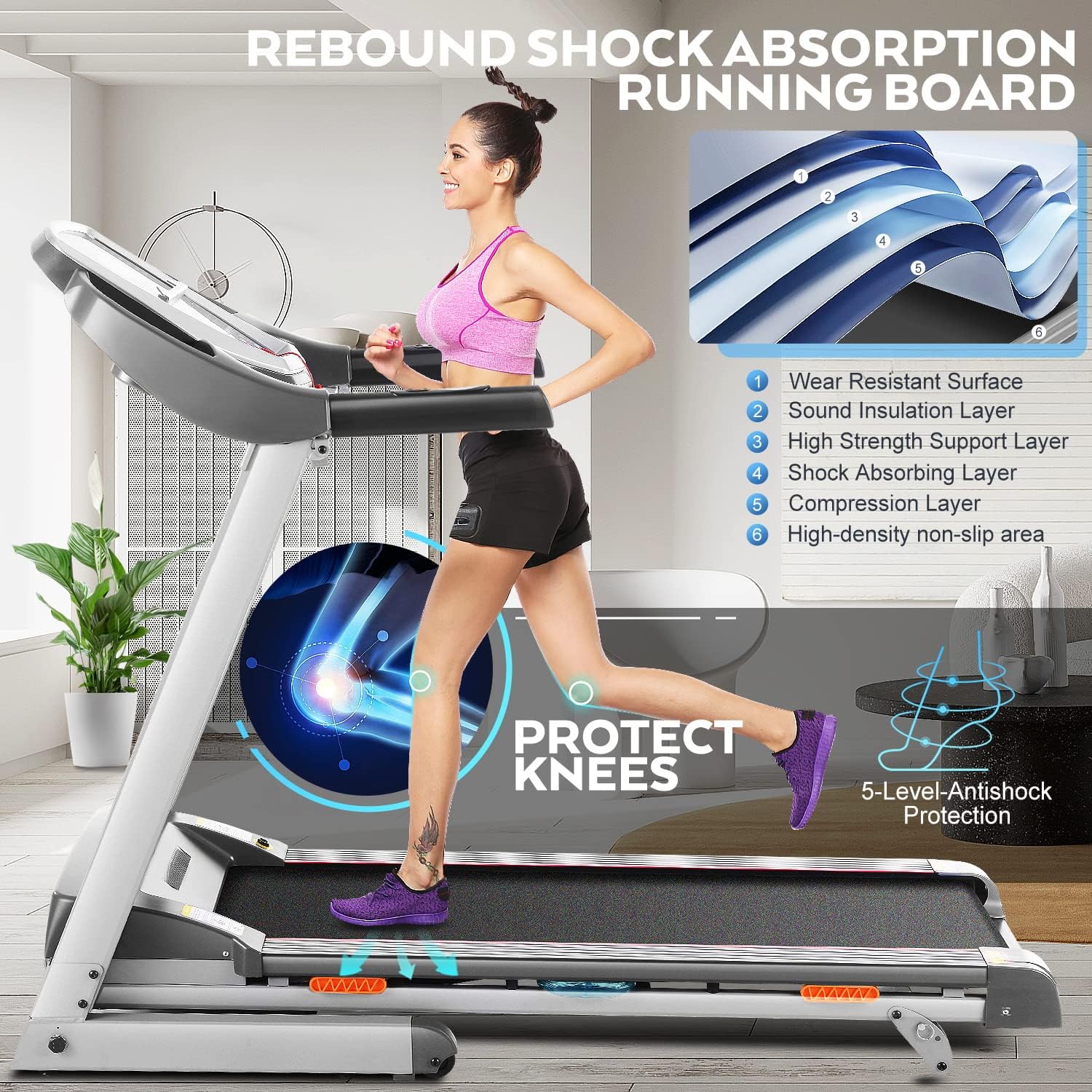 ANCHEER Treadmill, 3.0 HP Treadmill with Incline for Home, 300LBS Capacity Electric Treadmill with APP Control, Preset Program, Armrest Button Heart Rate, Running Machine for Home/Gym Workout