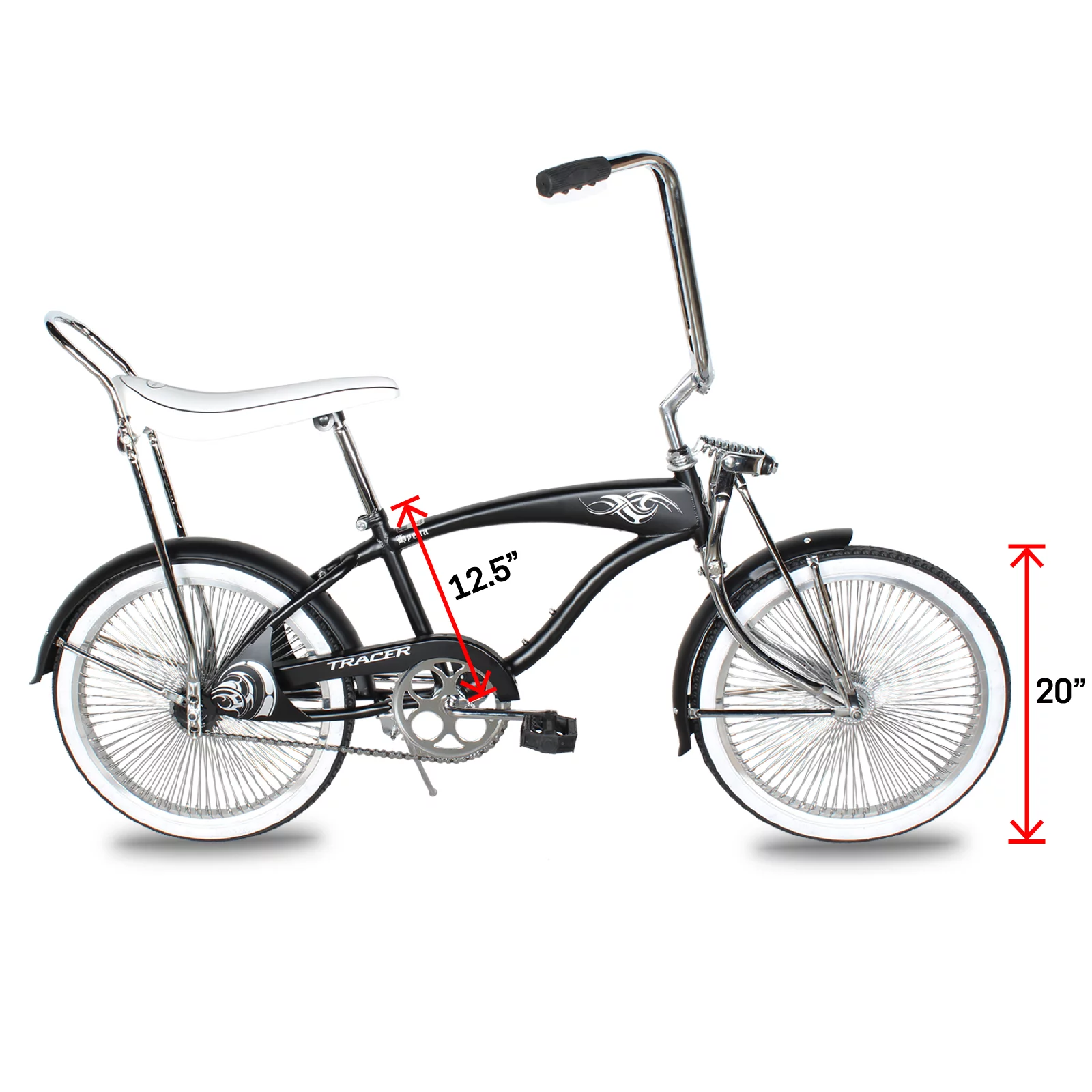Tracer Hyena Classic Beach Cruiser Bike, City Bike, Lowrider Springer Fork Bike Retro Banana Seat,High Rise Handlebar, Coaster Brakes, 20 inch Wheels, 20X1.75 Fat Tire Matte Black