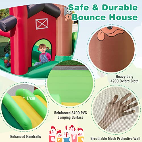 BOUNTECH Inflatable Bounce House, Farm Themed Bouncy House with Dual Slides for Racing Fun, Toddler Kids Jump Castle Bounce House with Ball Pit & Blower Indoor Outdoor Backyard Party Gifts