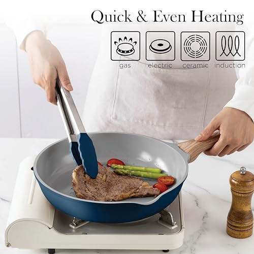 Country Kitchen Pots and Pans Set Nonstick, Cast Aluminum Kitchen Cookware Set with Utensils, 14 Pcs Non Stick Cooking Set w/Frying Pans & Saucepans