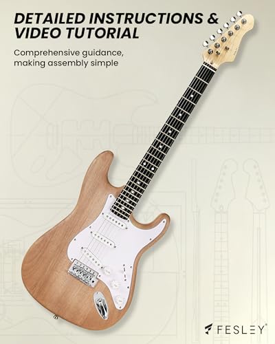 Fesley DIY LP Style Electric Guitar with Mahogany Wood Body/Neck, 6 String, Techwood Fretboard, H-H Pickups, Flamed Maple Veneer Top, Build Your Own Guitar Kit - Natural