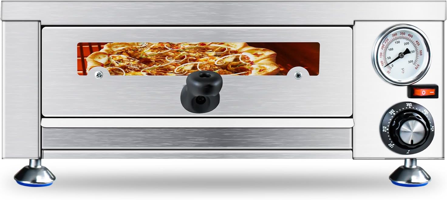 KOOTEH Electric Commercial Indoor Pizza Oven Stainless Steel Countertop Pizza Oven with Bread Crumbs 1100W Pizza Oven for home Restaurant