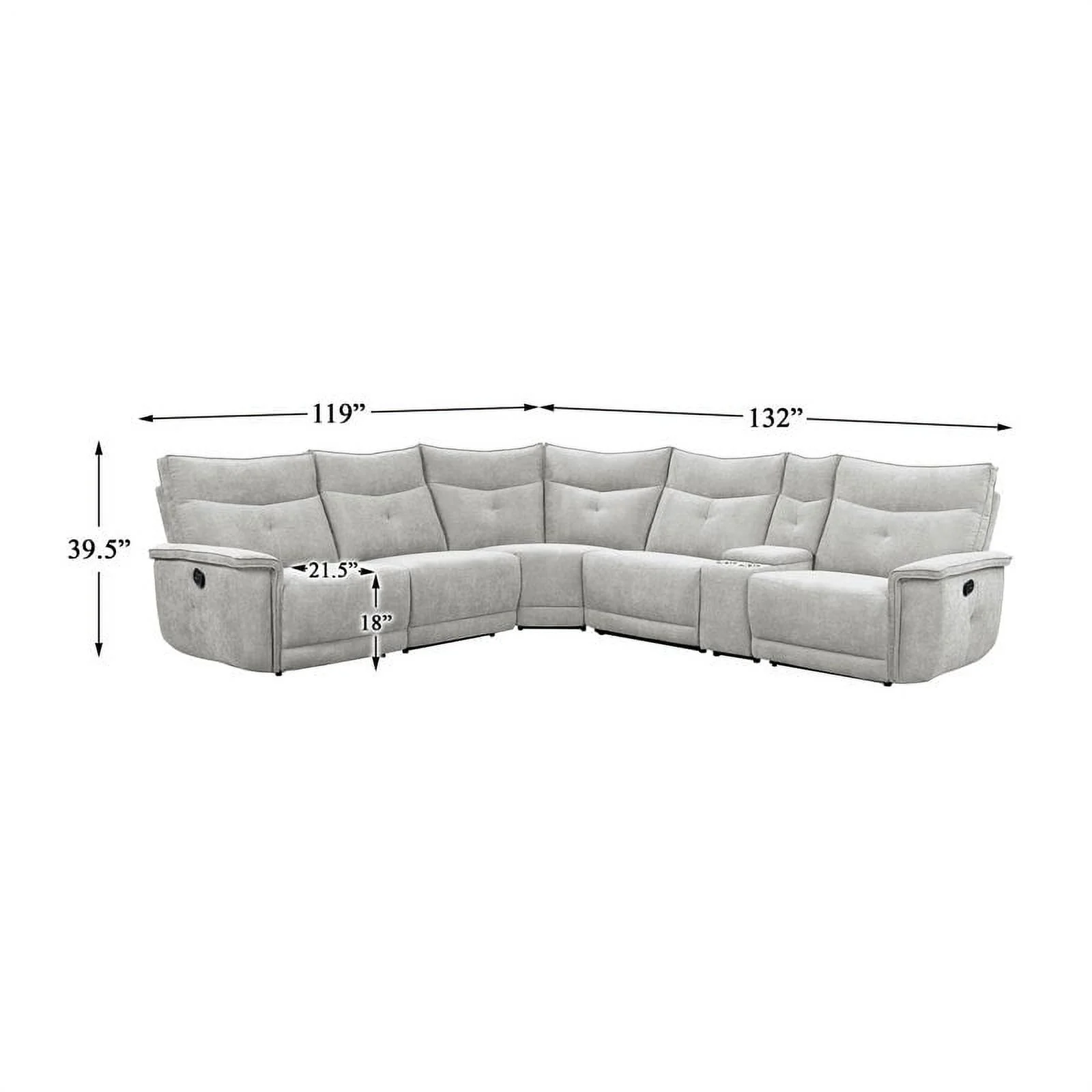 Lexicon Tesoro 6-Piece 3 Recliner Wood & Fabric Sectional Set in Mist Gray