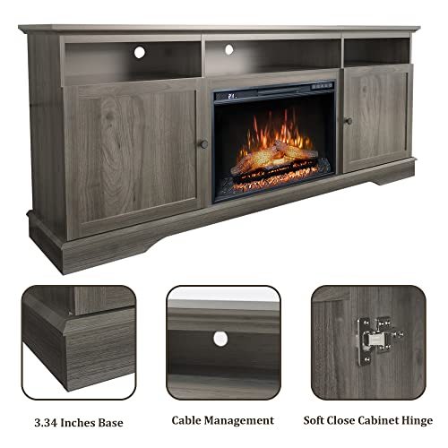 23.7" W Electric Fireplace Insert with 4 Adjustable Brightness Flames & Overheat Protection, 750/1500W, Black