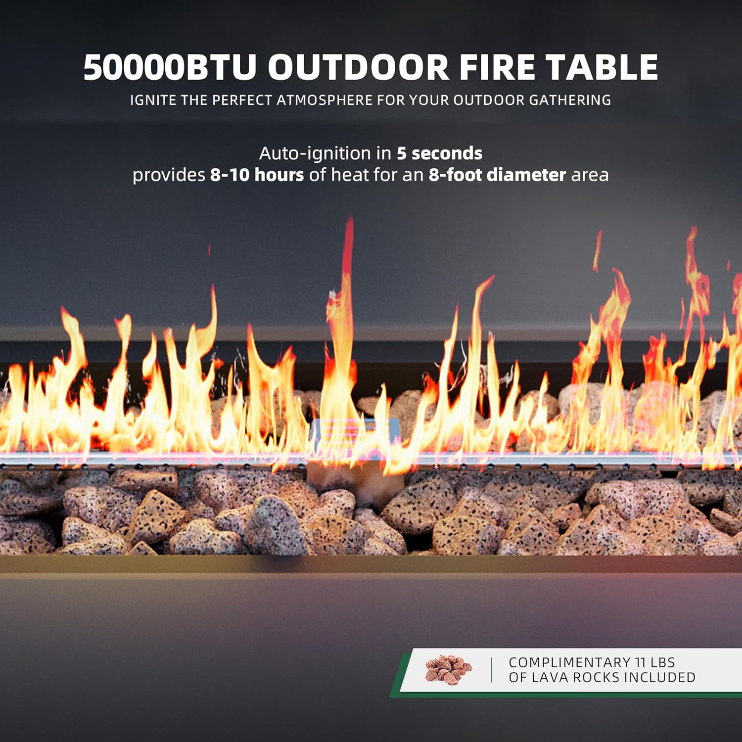 56-inch Outdoor Propane Gas Fire Pit Table 50000 BTU Iron Rectangle Fire pit for Outside Patio with Propane Tank Cover, Wind Guard, Removable Lid, Lava Rocks, Rain Cover, Grey