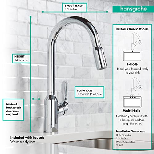 hansgrohe Focus N Black High Arc Kitchen Faucet, Kitchen Faucets with Pull Down Sprayer, Faucet for Kitchen Sink, Brushed Black Chrome 71800341