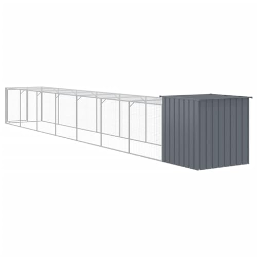 'vidaXL Galvanized Steel Chicken Cage with Extended Run - Anthracite - Durable Run and Shed for Chickens, Hens, Small Animals - Comes with Protective Roof