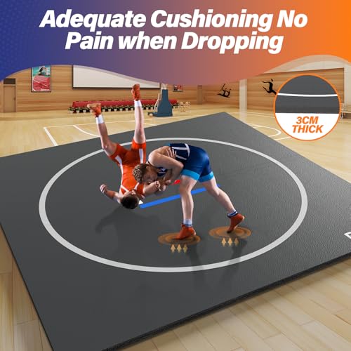 10' x 10' Wrestling Mat for Home Black Jiu Jitsu Wrestling Mats Durable Judo Mats for BJJ MMA Training Roll-Up Design Wrestling Mat for Grappling Martial Art Boxing Judo