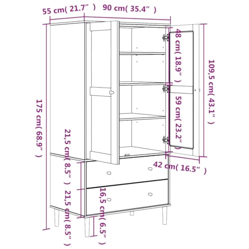 vidaXL Solid Pine Wood Wardrobe - White, Rattan Look Design, Spacious Drawers and Compartments, UV Varnish Finish, Ample Storage for Clothes and Accessories, Perfect for Living Room or Bedroom