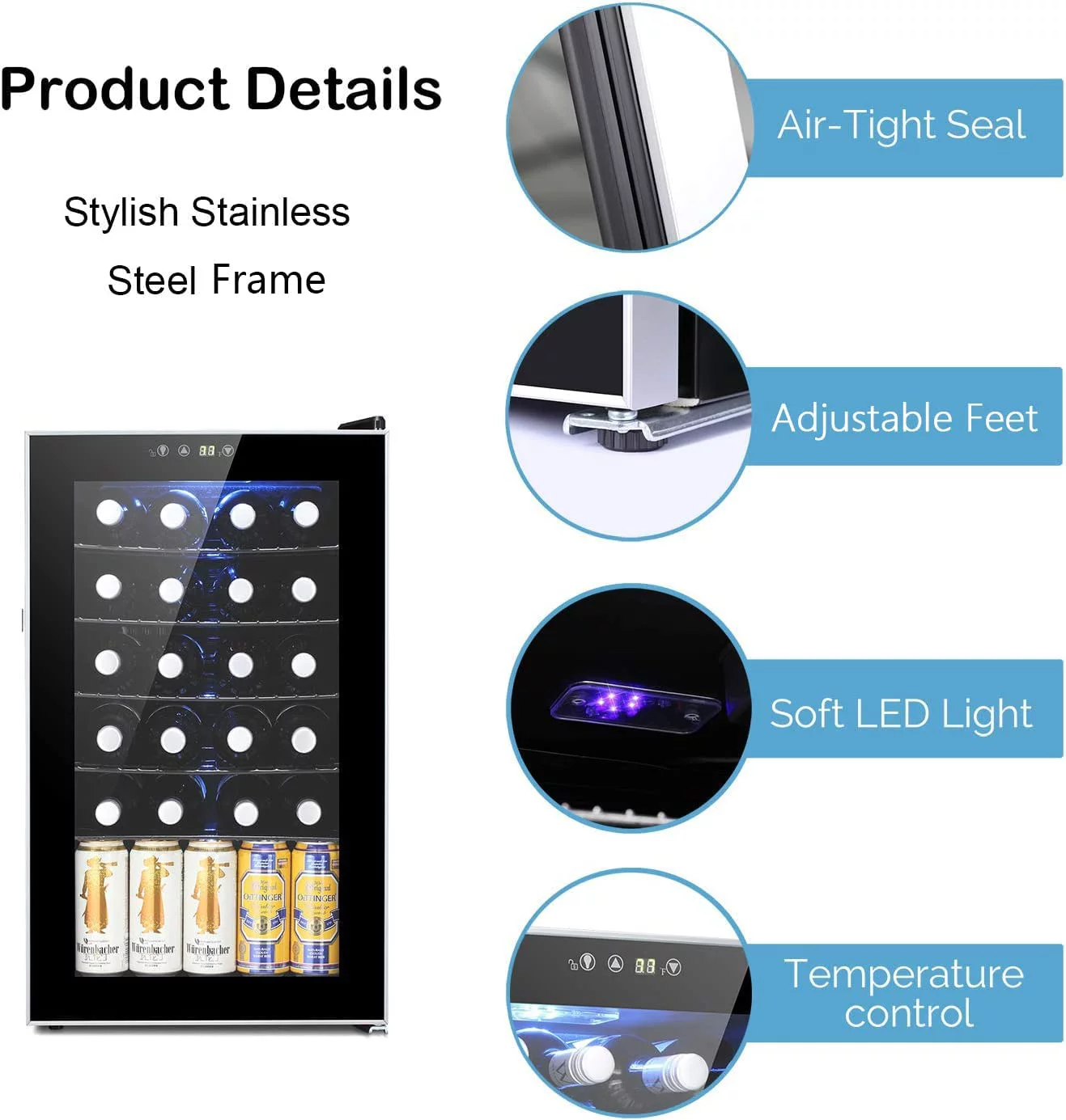 24 Bottle Wine Cooler/Cabinet Beverage Refrigerator Small Mini Wine Cellar Fridge Quiet Operation Compressor, Adjust Temperature Freestanding, Black
