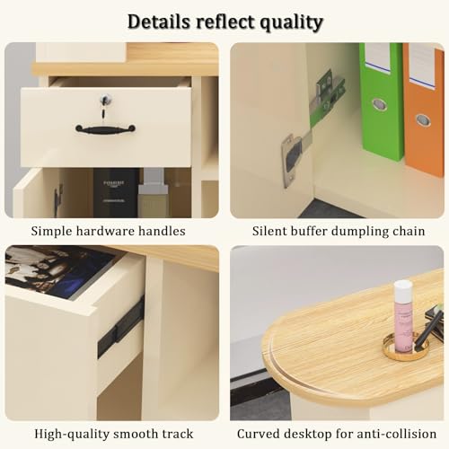 Reception Desk, Standing Front Desk Reception, Reception Counter Desk with LED Lights and Lockable Drawers, Retail Counter Table for Shops and Businesses(White R,51.1"x19.6"x41.3")