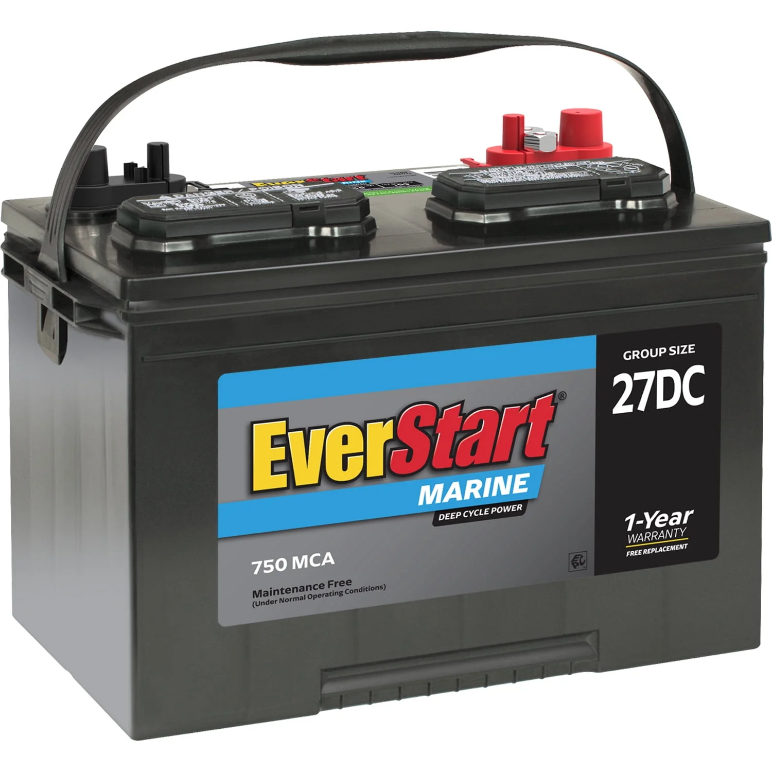 EverStart Lead Acid Marine & RV Deep Cycle Battery, Group Size 27DC 12 Volt, 740 MCA