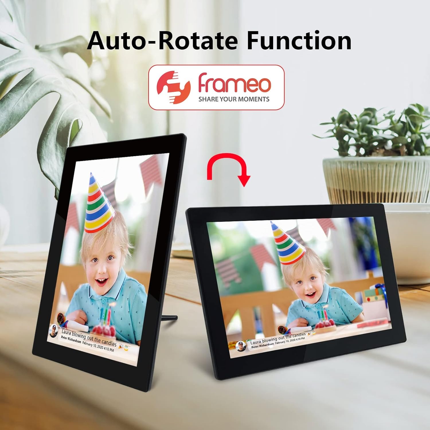 FRAMEO Smart Digital Photo Frame WiFi 10.1 Inch 1920×1200 FHD IPS Touch Screen, 16GB Storage, Support USB/SD Card, Auto-Rotate, Wall-Mountable, Easy Share Photos or Videos via Free App