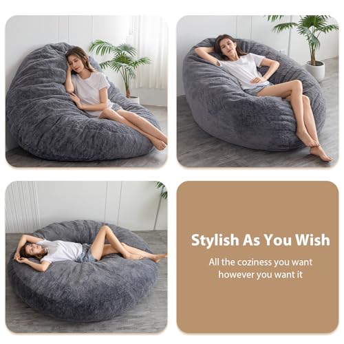 BYBYME 3 in 1 Bean Bag Chairs, Bean Bag Bed for Adults High-Density Foam Filling, Convertible Sofa Bed Faux Fur, Giant Bean Bag Chairs for Adults