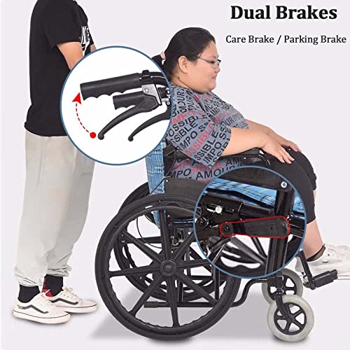 Extra-Wide Wheelchair, Heavy Duty Bariatric Wheelchair - Folding Transport Chair for Adults with Comfortable Full Arms and Swing-Away Footrests, 20" Wide Seat,418 Lbs Weight Capacity,Blue