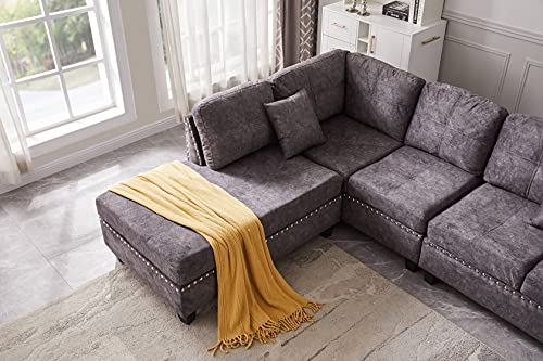 Living Room Furniture, Oversized Set,Modern Large Upholstered U-Shape Extra Wide Chaise Lounge Modular Sectional Sofa Couch,Light Grey