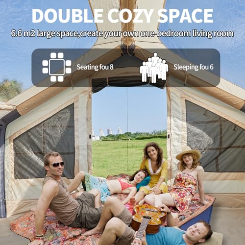 Inflatable Tent with Pump,4-6 Person Instant Glamping Camping Tents House, Easy Setup Blow Up Family Tents for 4 Seasons Waterproof Inflatable Tent for Camping with Mesh Windows.