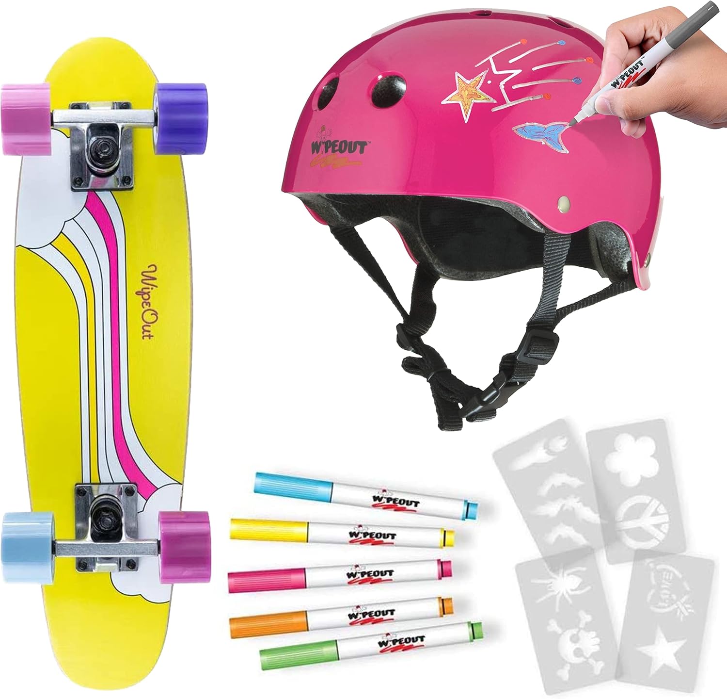 Gyroor Kids Electric Scooter with 180W Motor & LED Visible Display, Colorful Lights & Wipeout Dry Erase Kids Helmet for Bike, Skate, and Scooter, Neon Pink Youth L 8+