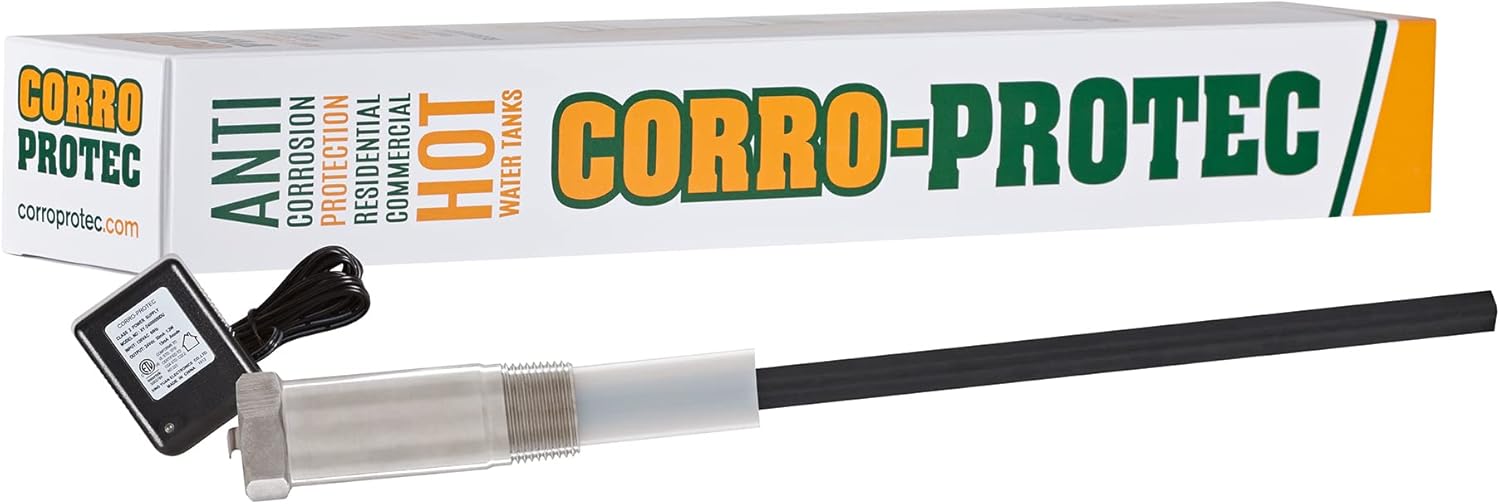 Corro-Protec? Powered Anode Rod for Water Heater, 20-Year Warranty, Eliminates Rotten Egg/Sulfur Smell within 24 hours, Stops Corrosion and Reduces Limescale, Electrical Anode Rod Made of Titanium