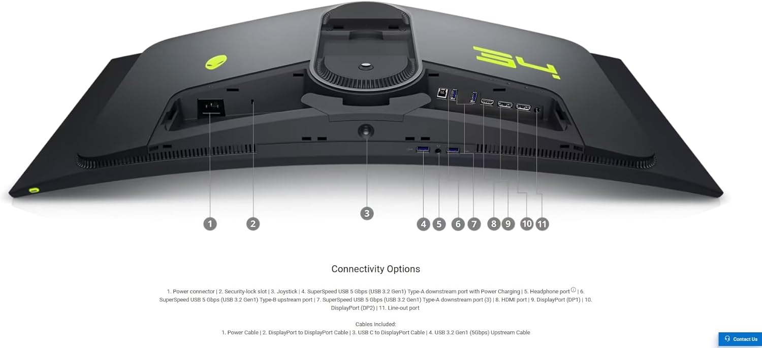 Dell Alienware AW3423DWF 34" Curved Gaming Monitor, QD-OLED (3440x1440) 165Hz Display, 0.1ms Gray-to-Gray, 1.07 Billions Colors, AMD FreeSync Premium Pro, DisplayPort/HDMI (Renewed)