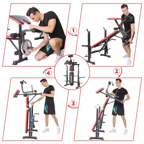 OPPSDECOR 600lbs 6 in 1 Weight Bench Set with Squat Rack Adjustable Workout Bench with Leg Developer Preacher Curl Rack Fitness Strength Training for Home Gym