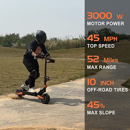 ZO08 Electric Scooter, 3000W Dual Motors Scooter for Adults Up to 45 MPH Fast Speed, 52 Miles Long Range, Dual Disk Brake Dual Suspension 10" Off Road Tires Adult Electric Scooter with Seat