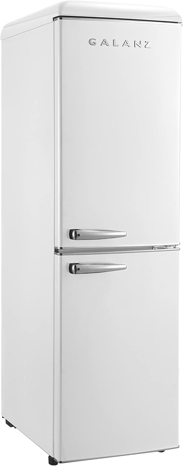 Galanz GLR10TWEEFR True Top Freezer Retro Refrigerator Frost Free Dual Door Fridge, Adjustable Electrical Thermostat Control, 10.0 Cu Ft, White