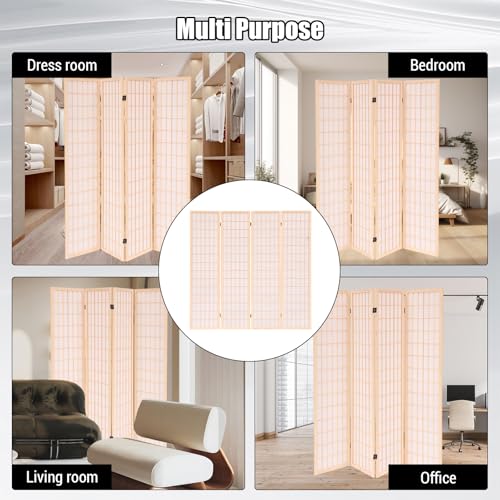 Freestanding Japanese Shoji Screen Room Divider 6 Panels – 5.6FT Tall Foldable Wooden Privacy Partition for Home, Office, Garden & Meditation Space (67" H)