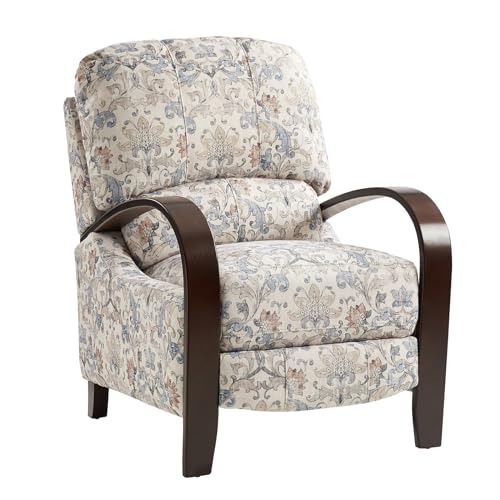 HULALA HOME Floral Manual Recliner, Modern Pushback Recliner Chair Upholstered Printed Fabric Wingback Chair for Living Room Bedroom,Red